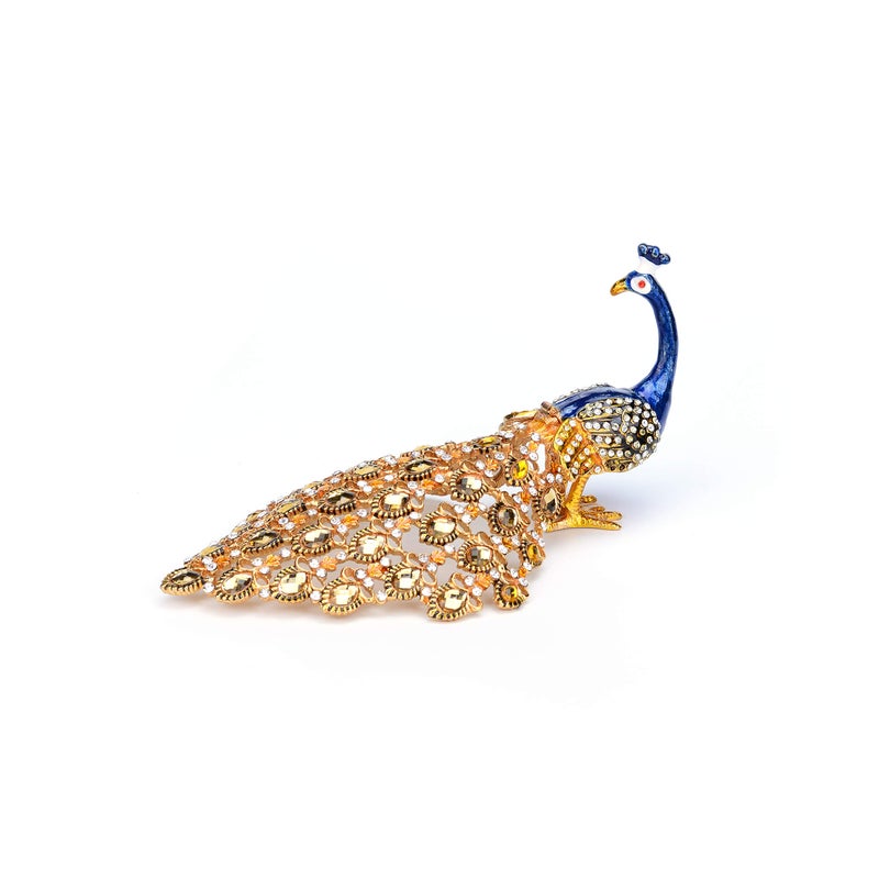 Furuida Trinket Box with Hinged Blue Peacock Crystal Ornament Decorative Hinged Jewelry Box Ring Store Luxurious Gift for Home Decor - Image 1